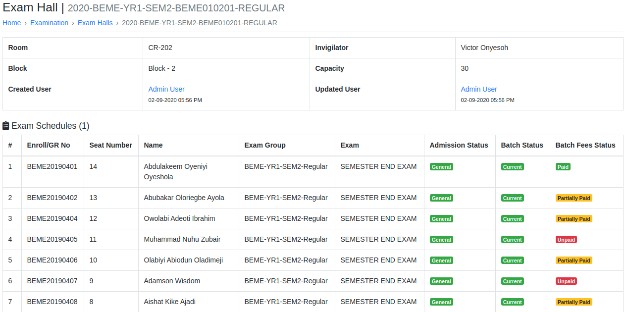 Exam Registrations and Schedule that Handles Exam Activities